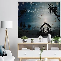 Designart Christmas Nativity Scene with Three Wise Men Print on Natural Pine Wood