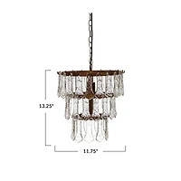 Hello Honey® 13.5" Antique Finish Tiered Metal Chandelier with Organically Shaped Hanging Glass
