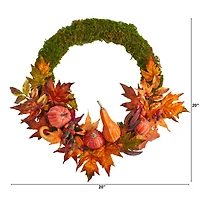 20" LED Autumn Pumpkin, Gourd & Fall Maple Leaf Wreath