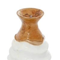 Set of 2 White Teak Wood Coastal Style Vase 6", 10"