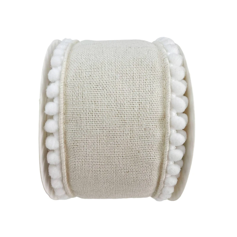 2.5" x 2yd. Faux Burlap with Pom Pom Trim Ribbon by Celebrate It®