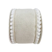 2.5" x 2yd. Faux Burlap with Pom Pom Trim Ribbon by Celebrate It®