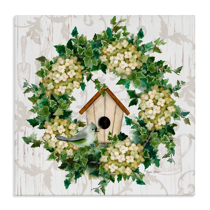 Stupell Industries Spring Birdhouse Wreath Canvas Wall Art