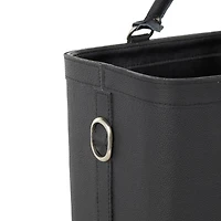 17" Black Leather Handmade Box Style Single Slot Decorative Magazine Holder with Arched Handles