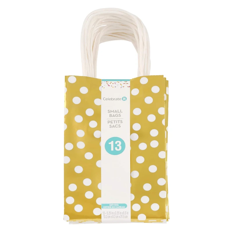Small Gold & White Polka Dot Gift Bag Value Pack by Celebrate It™