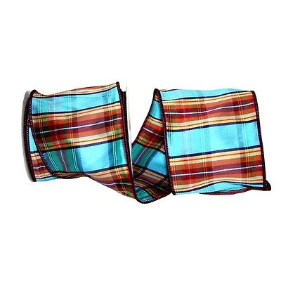 JAM Paper 4" x 10yd. Elizabeth Dupioni Plaid Wired Ribbon
