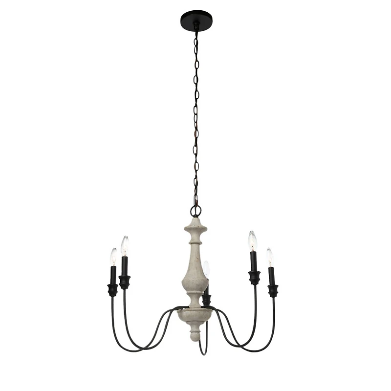 Hello Honey® Robert Stevenson Lighting Magnolia 25" Matte Black 5-Light White Washed Wood and Metal Chandelier