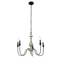 Hello Honey® Robert Stevenson Lighting Magnolia 25" Matte Black 5-Light White Washed Wood and Metal Chandelier