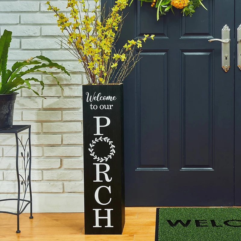 Glitzhome® 30" Black Wood Boxed Welcome Porch Sign