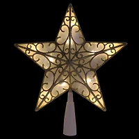 9" Gold & White Glittered Star LED Christmas Tree Topper, Warm White Lights