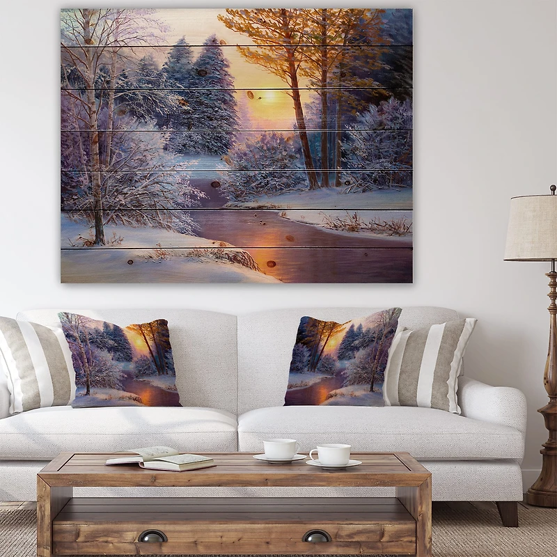 Designart - Winter Forest in River