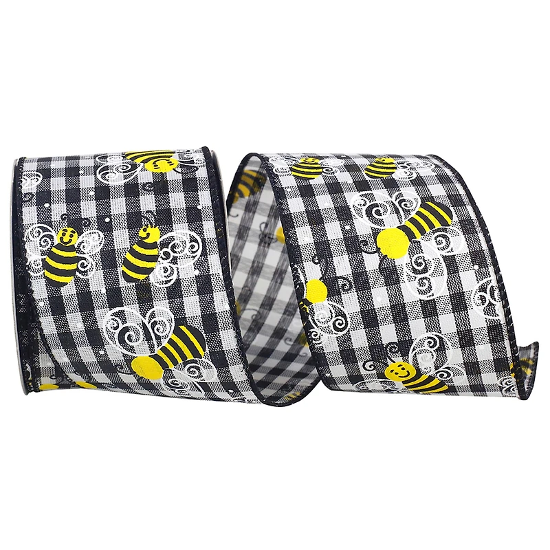 Reliant 2.5" x 10yd. Wired Bumble Bee Gingham Check Ribbon