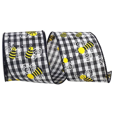 Reliant 2.5" x 10yd. Wired Bumble Bee Gingham Check Ribbon