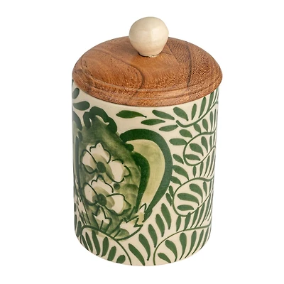 Hello Honey® 5" Green Botanical Design Stoneware Canister