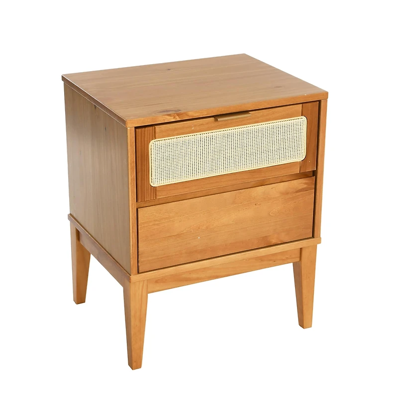 Hello Honey® Crawford 24" Solid Wood Nightstand with Storage Drawers and Cane Detail