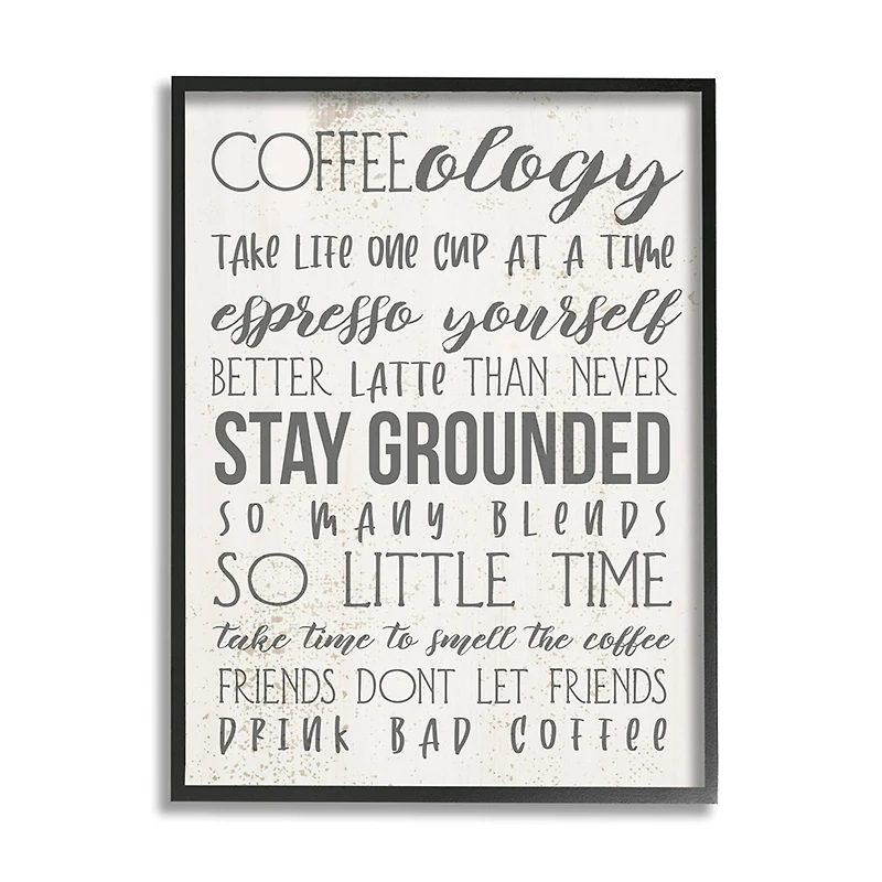Stupell Industries Coffee-Ology Motivational Life Puns Kitchen Humor Framed Wall Art