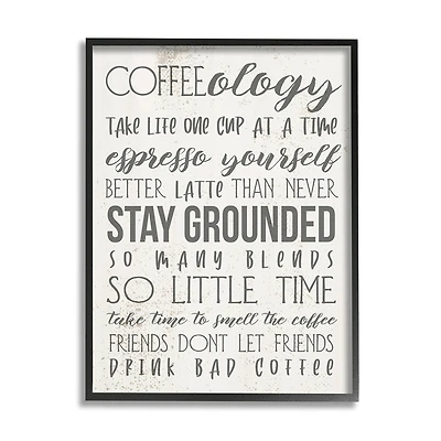 Stupell Industries Coffee-Ology Motivational Life Puns Kitchen Humor Framed Wall Art