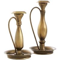 Bronze Metal Antique Style Candle Holder with Candle Plates & Handles Set