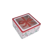 Red Bow with Clear Window Square Christmas Tin by Makery™