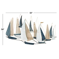 Blue Metal Sail Boat Wall Décor with Gold Wire Accents and Shimmer Details