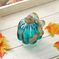 Glitzhome® Crackle Glass Pumpkin, Turquoise