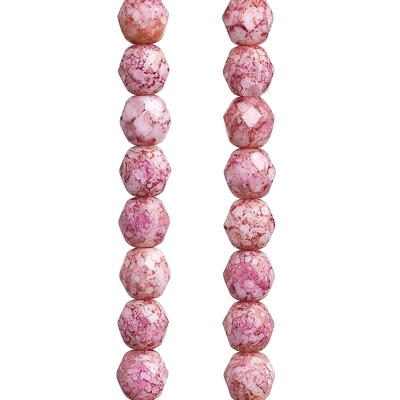 Pink Czech Glass Faceted Round Beads, 6mm by Bead Landing™