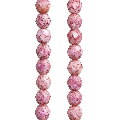 Pink Czech Glass Faceted Round Beads, 6mm by Bead Landing™