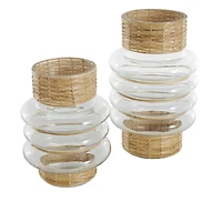 Clear Rattan Wrapped Glass Bubble Vase Set
