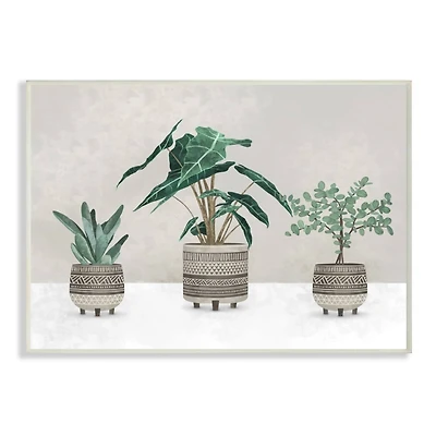 Stupell Industries Plants In Patterned Pots Neutral Grey Design Wall Plaque