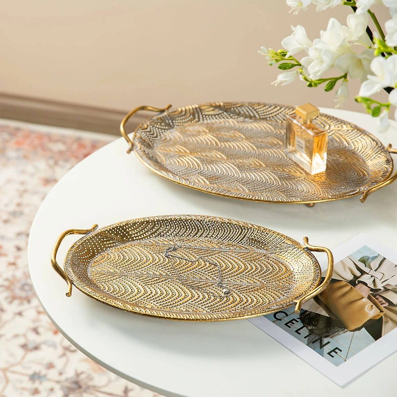 Glitzhome® Gold Oval Metal Decorative Trays Set