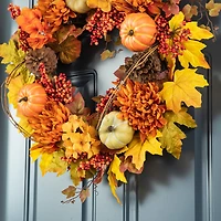 Glitzhome® 24" Fall Dahlia, Pumpkin, Leaf & Berry Wreath