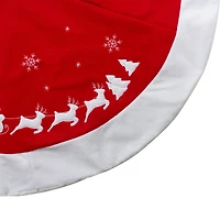 48" Red Sleigh & Reindeer Embroidered Christmas Tree Skirt