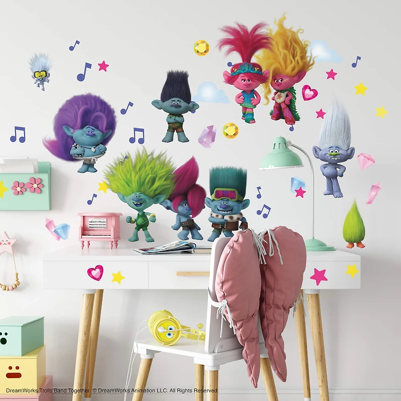 RoomMates Trolls 3 Band Together with Glitter Wall Decals