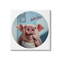Stupell Industries Be-You-Tiful Pink Pig in Towel Lipstick Big Snout Canvas Wall Art