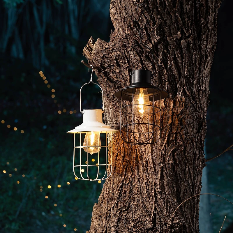 Glitzhome® 9.75" Black Metal Wire Solar Powered Hanging Lantern, 2ct.