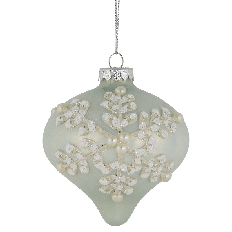 2ct. Pastel Green Icy Snowflakes Glass Onion Ornaments