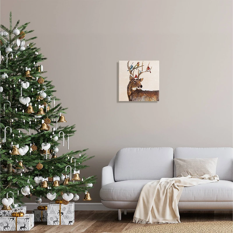 Stupell Industries Cardinals Perched Snowy Antlers Canvas Wall Art
