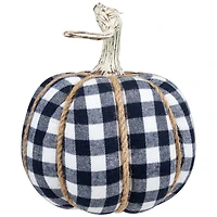 Dark Blue & White Plaid Fall Harvest Tabletop Pumpkin