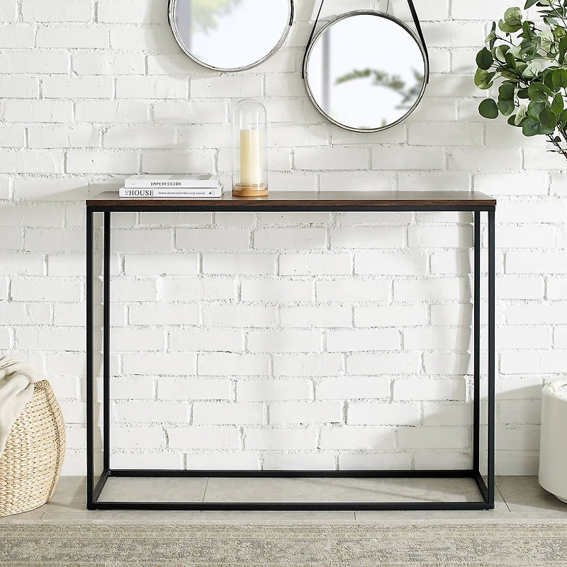 Walker Edison 42" Dark Walnut & Black Open Box Entry Table