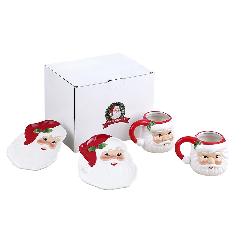 Mr. Christmas Santa Mugs & Plates Set