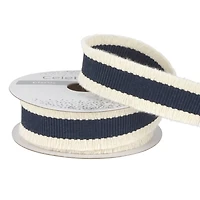 7/8'' x 5 yd. Navy and White Fringe Ribbon by Celebrate It®