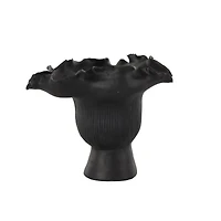 9" Black Ceramic Abstract Floral Inspired Vase with Linear Grooves