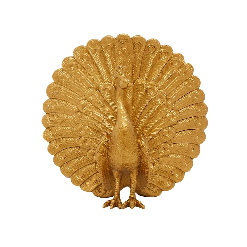 Gold Polystone Glam Peacock Sculpture, 12" x 12" x 5"