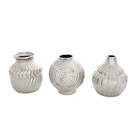 Silver Ceramic Abstract Textured Vase Set