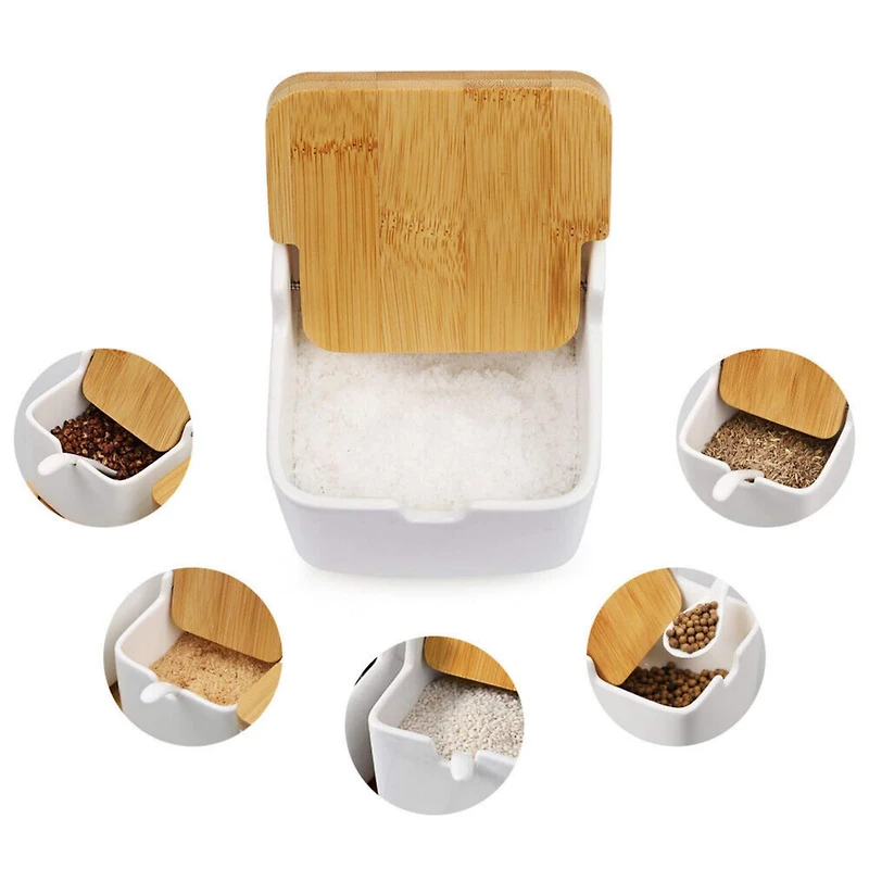 NEX™ White Ceramic Sugar Bowls with Spoon & Bamboo Lid Set