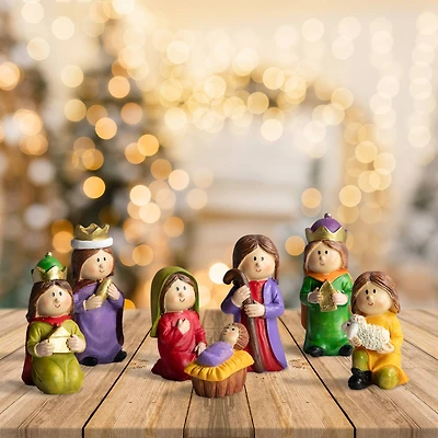 7-Piece Mini Children's Nativity Christmas Set - 4" - Multicolor