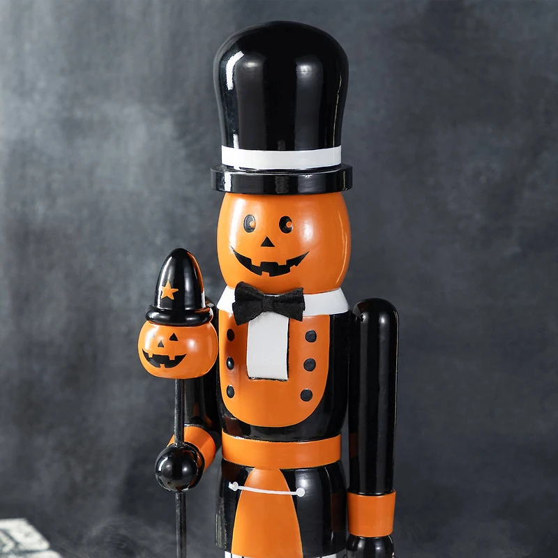 Glitzhome® 18.5"H Halloween Wooden Pumpkin Nutcracker with Ghost Ornament