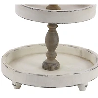 25" White Farmhouse Wood 3-Tier Tray Stand