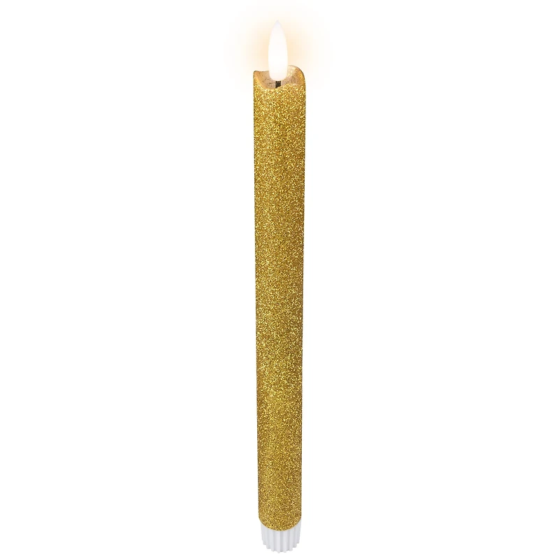 12" Gold Glittered Flameless Taper Candles, 2ct.