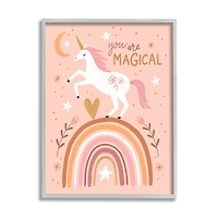 Stupell Industries You Are Magical Inspirational Pink Unicorn Rainbow in Gray Frame Wall Art